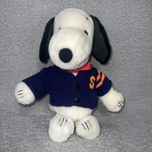 NWT Snoopy Wardrobe Plush 9" Blue Letterman Sweater Stuffed Peanuts‎ 80s VTG